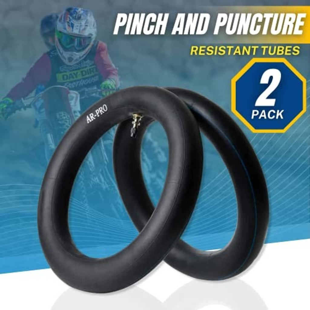 Two black motorcycle inner tubes with valve stems, 2-pack set