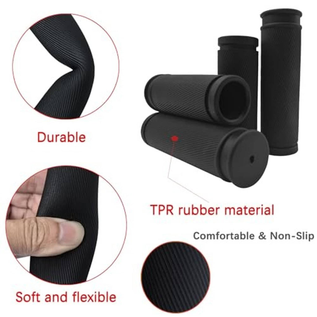 Black TPR bike handlebar grips with ribbed texture for soft, non-slip hold