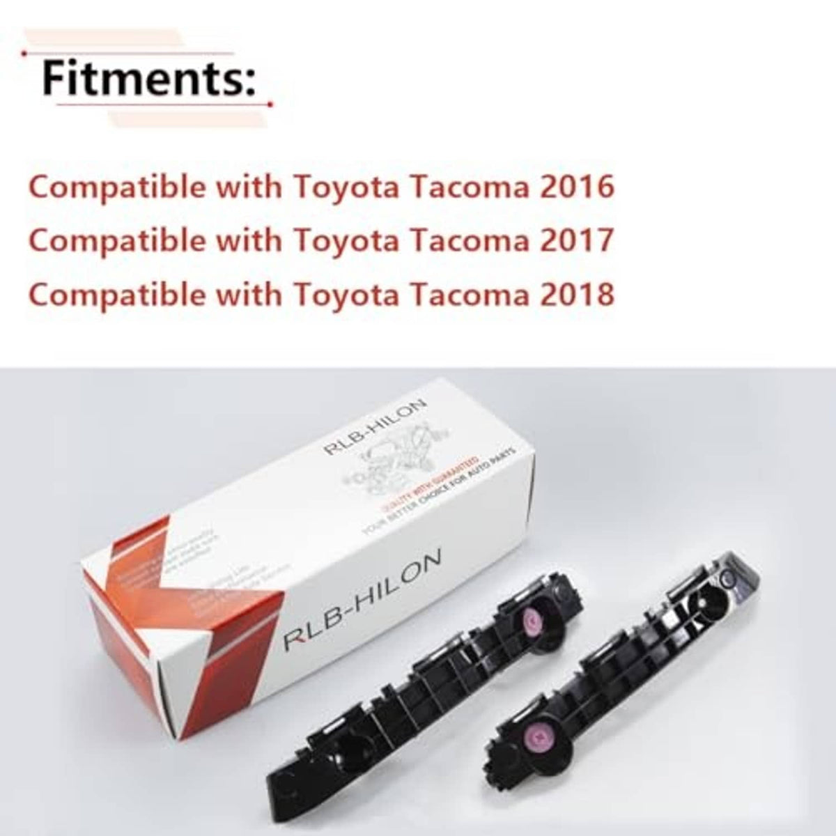 Black front bumper bracket set with pink-center mounting hardware and included box