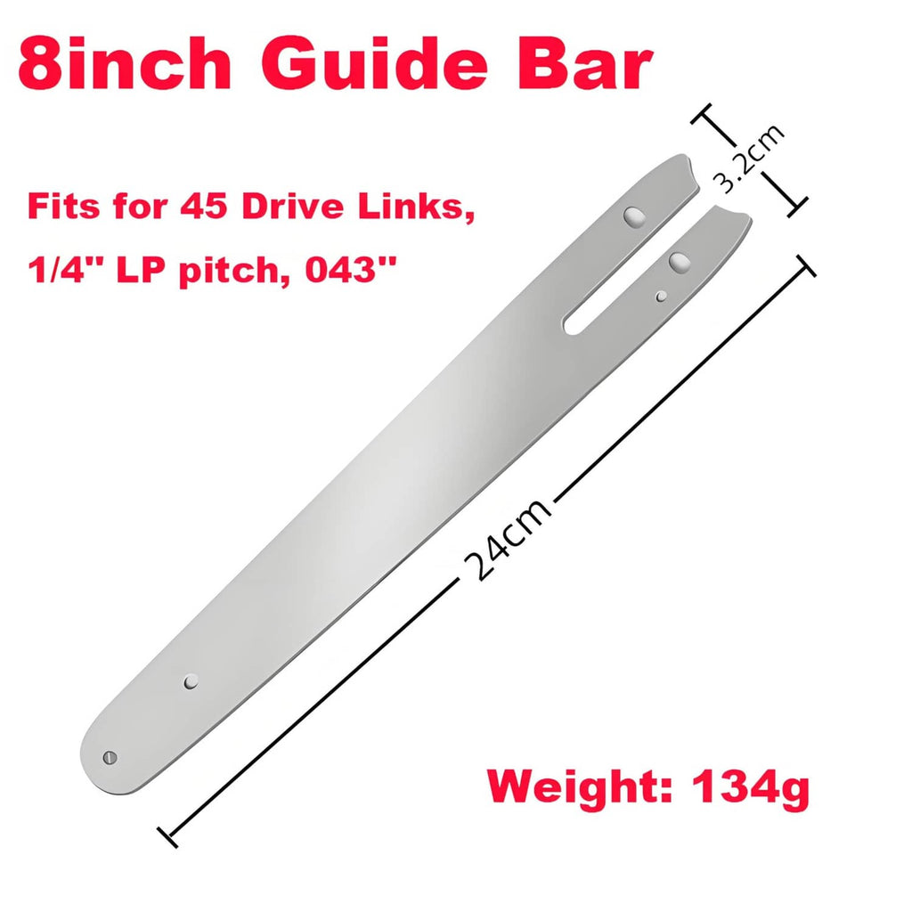 8-inch guide bar with mounting holes, 24 cm bar length