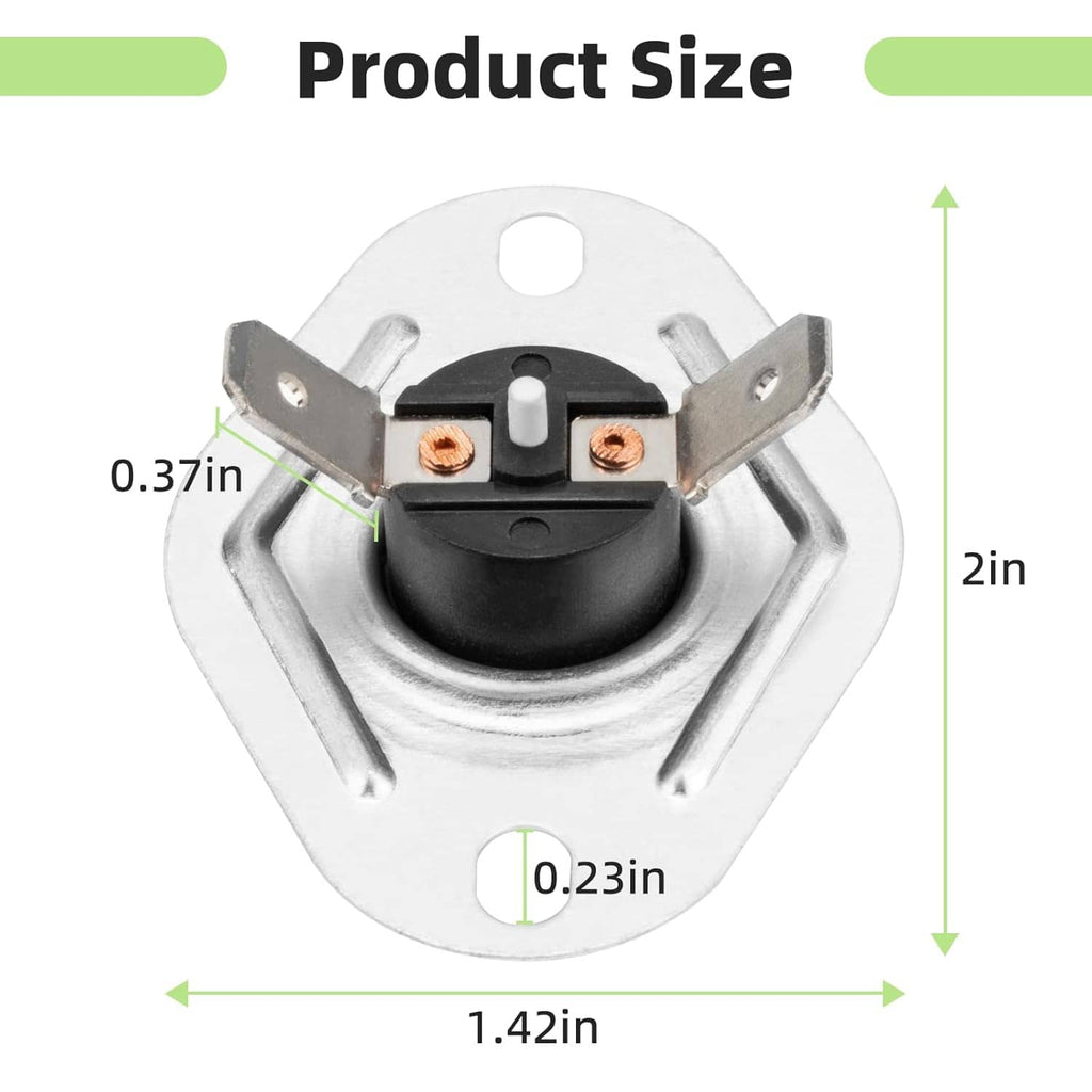 Flame rollout limit switch metal base with prongs and black sensor dome (dimensions)