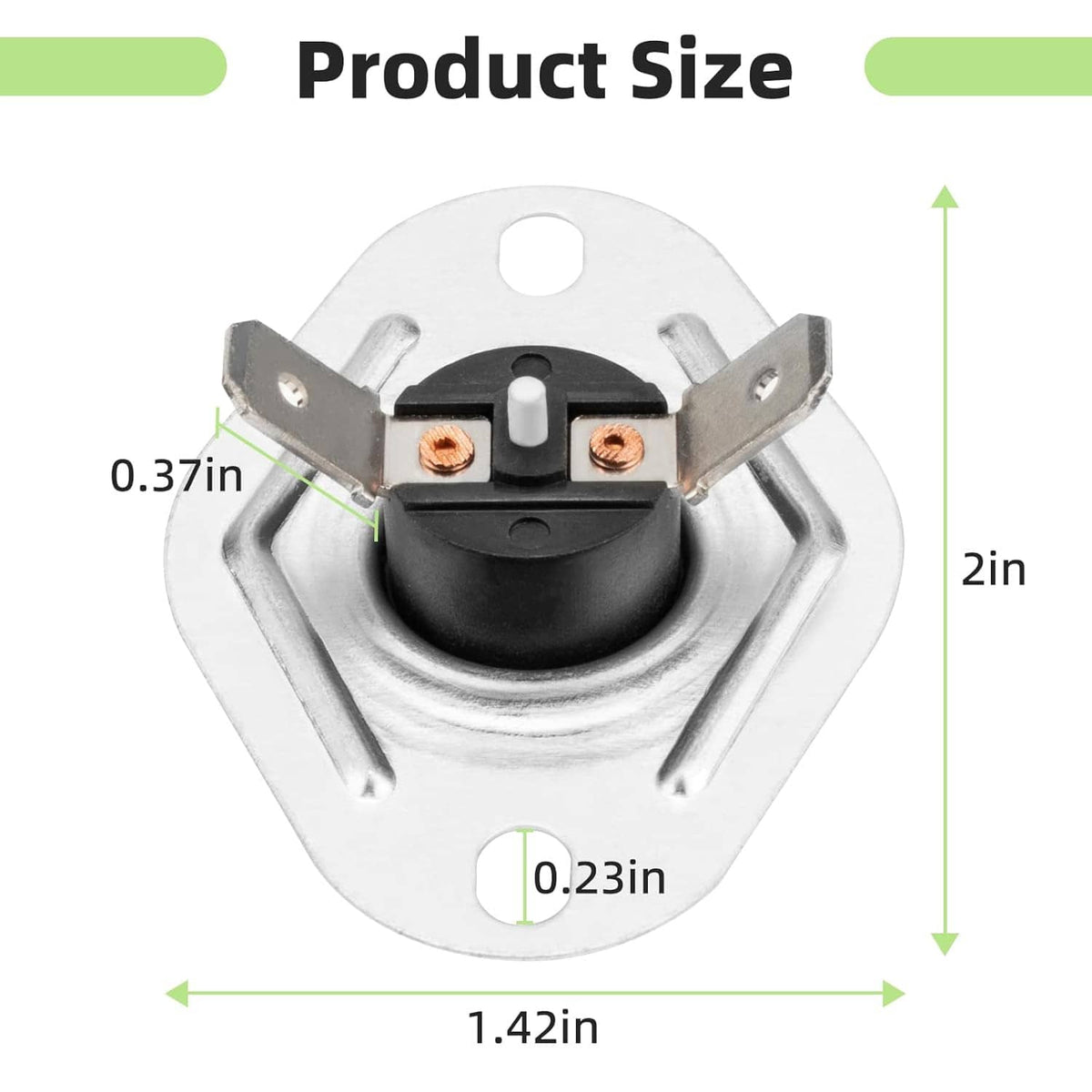 Flame rollout limit switch metal base with prongs and black sensor dome (dimensions)
