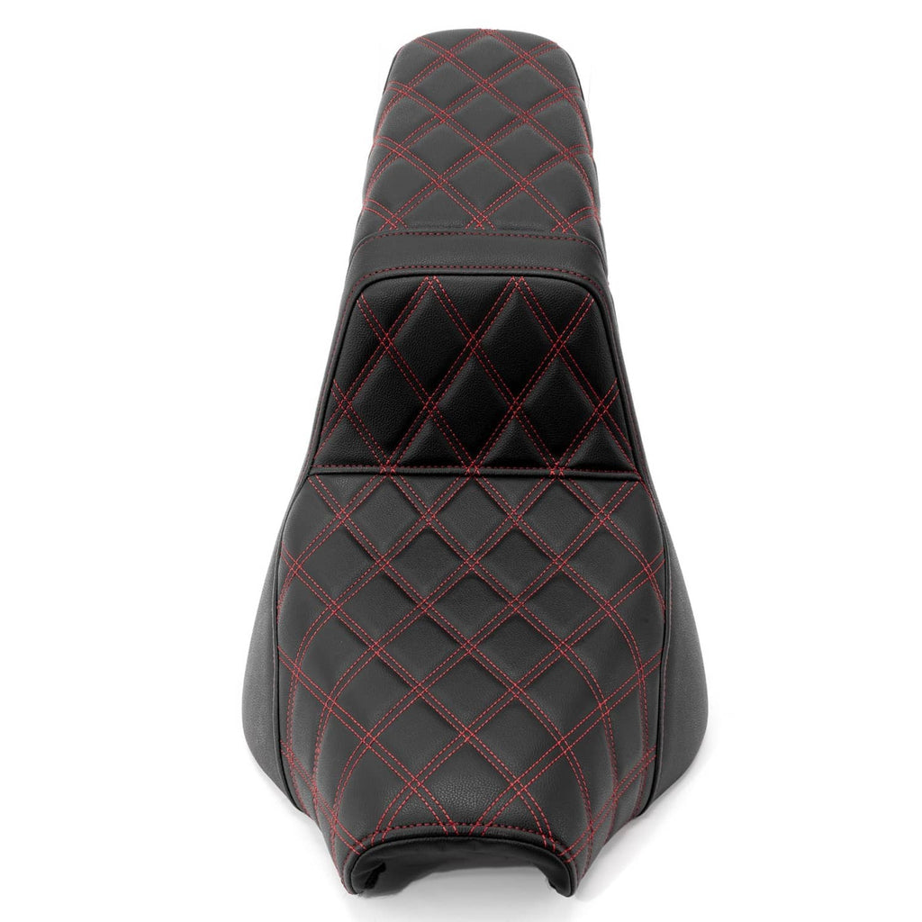 Passenger seat top, black with red plaid stitching and diamond quilting