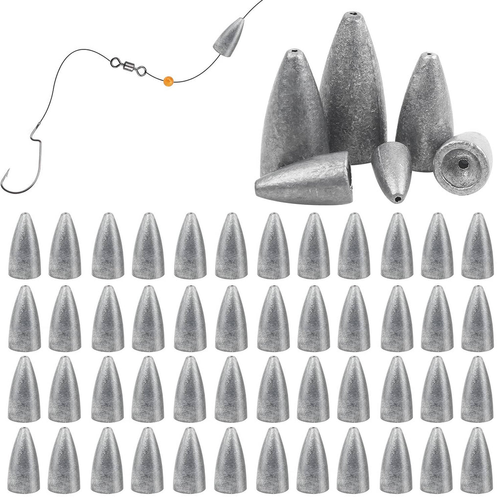 Bullet fishing sinkers, metallic gray lead bullets with round attachment holes