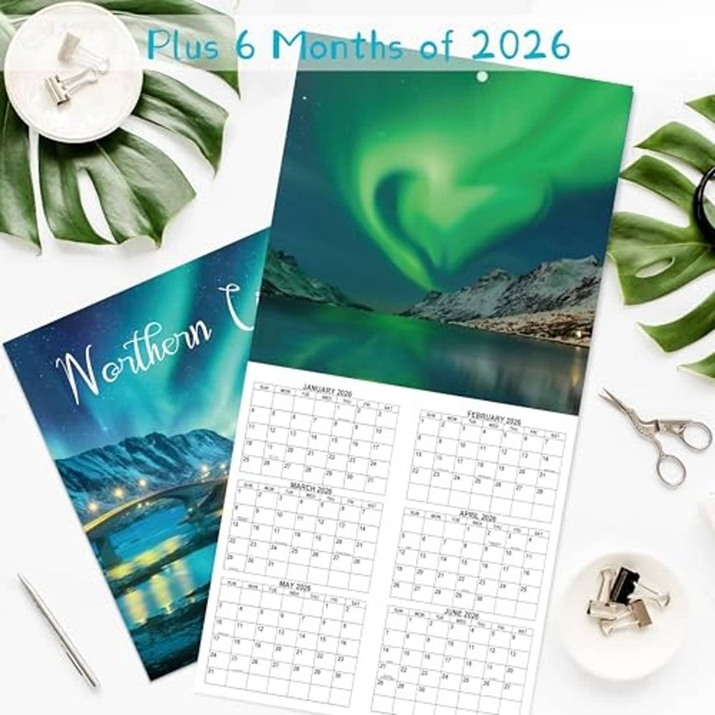 Aurora Northern Lights wall calendar set with cover plus six extra months of 2026