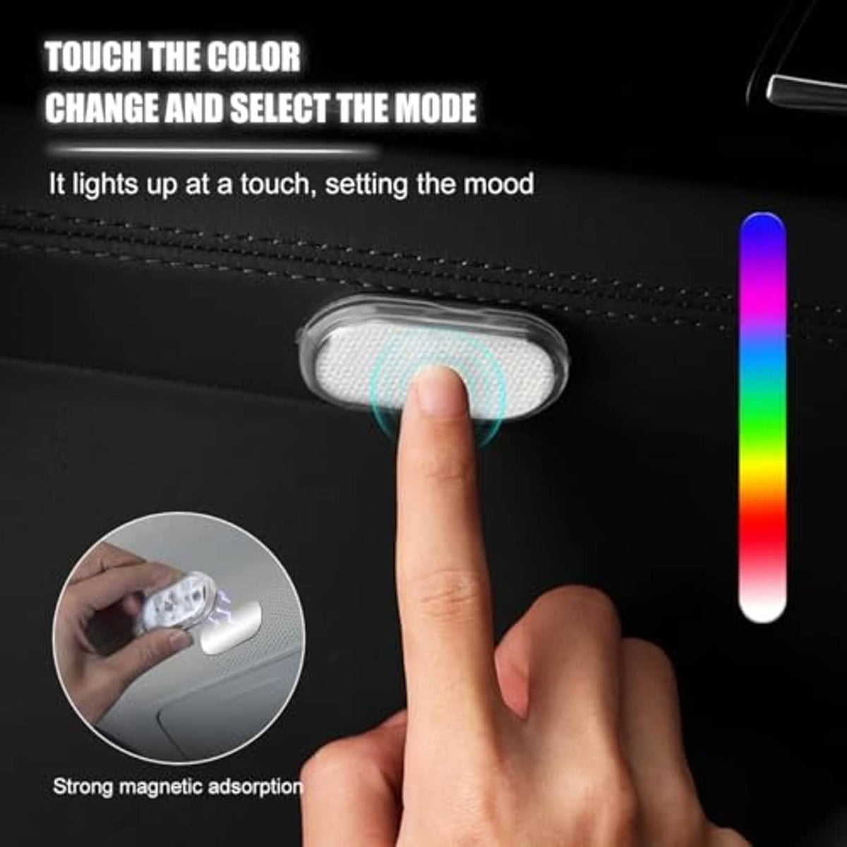 Touch-control oval wireless LED car light changing multicolor glow with finger on top