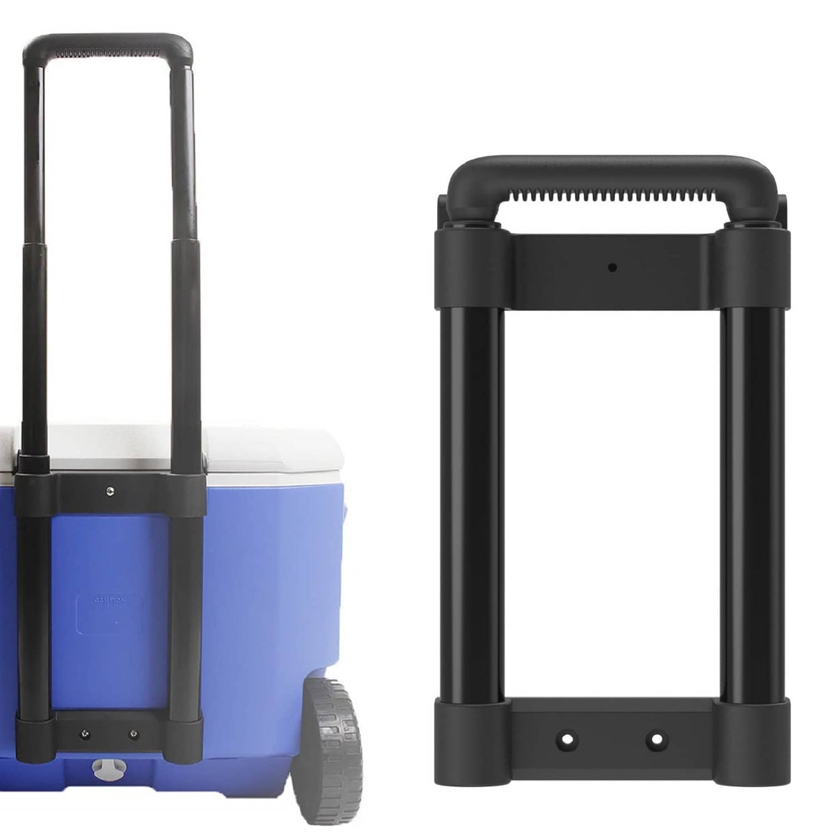 Black telescoping replacement cooler handle attached to cooler lid area