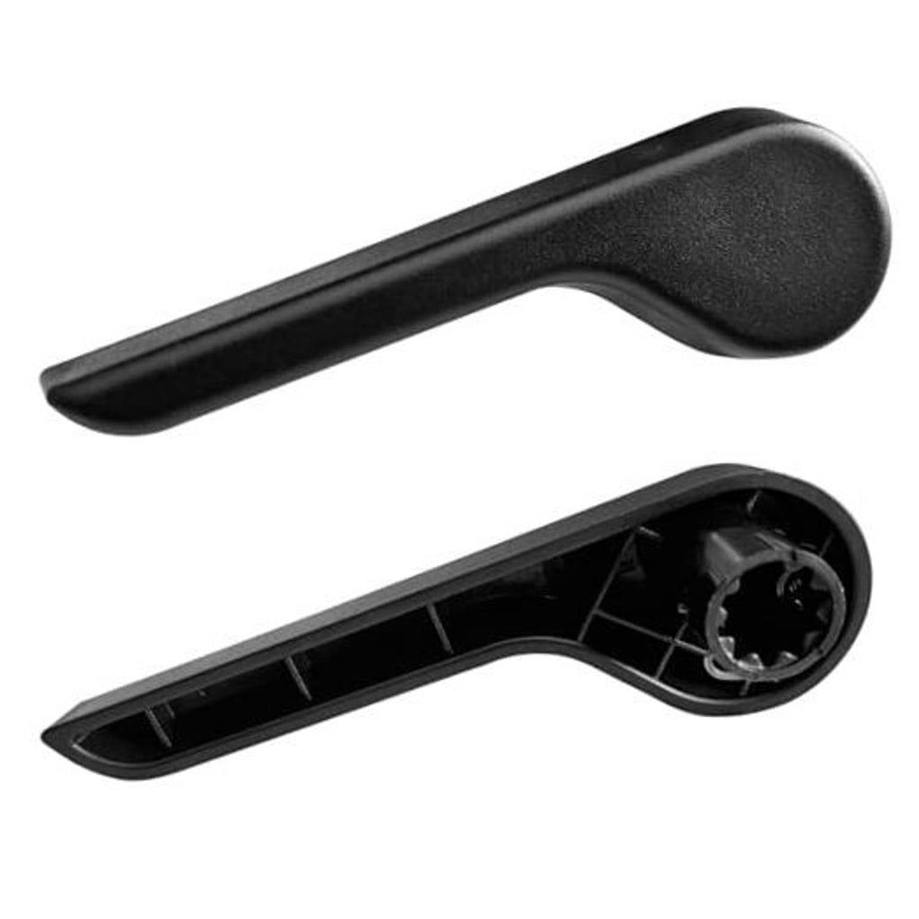 Black recliner handle lever with rounded textured grip, end cap visible