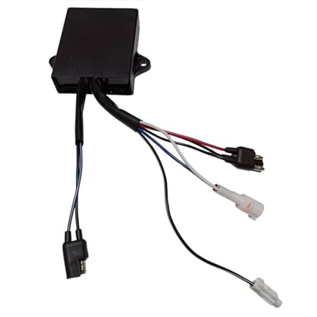 Ignition module with extended wire harness, black box with red, blue, and white leads