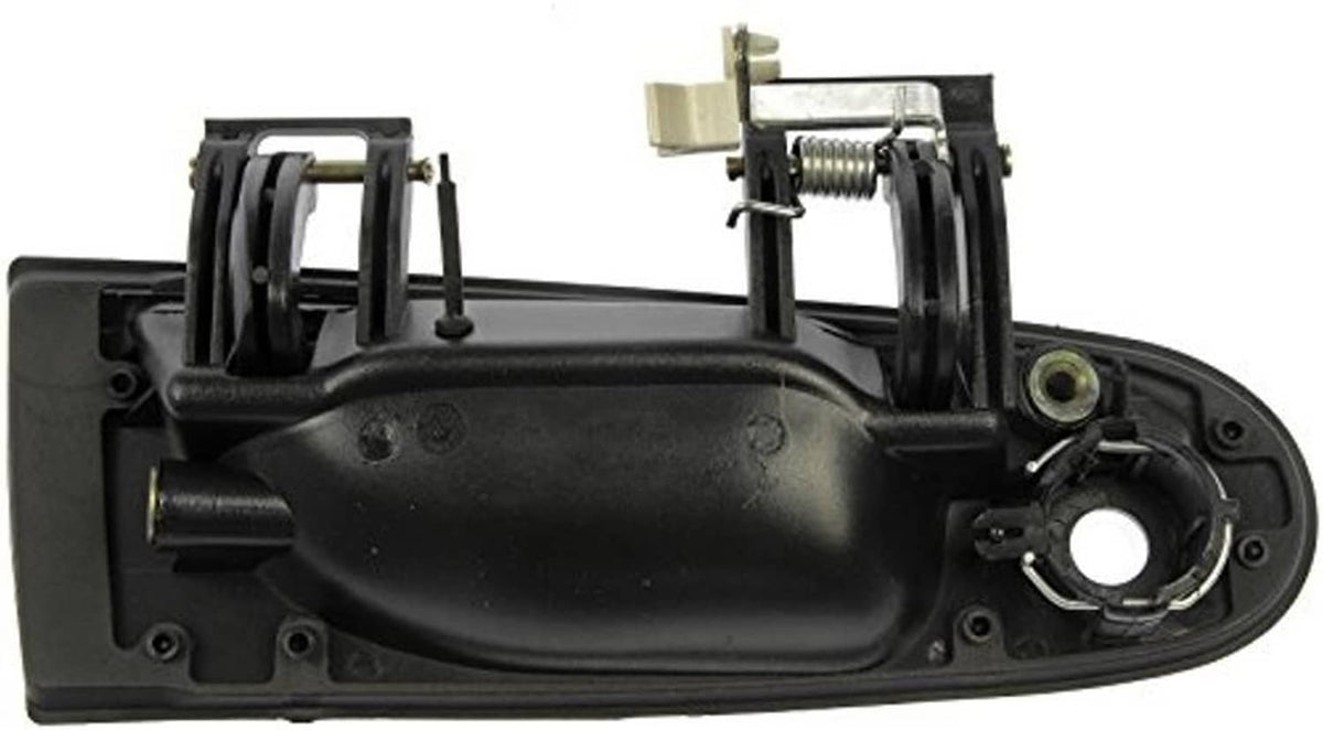 Front exterior door handle backing plate with spring latch and mounting brackets