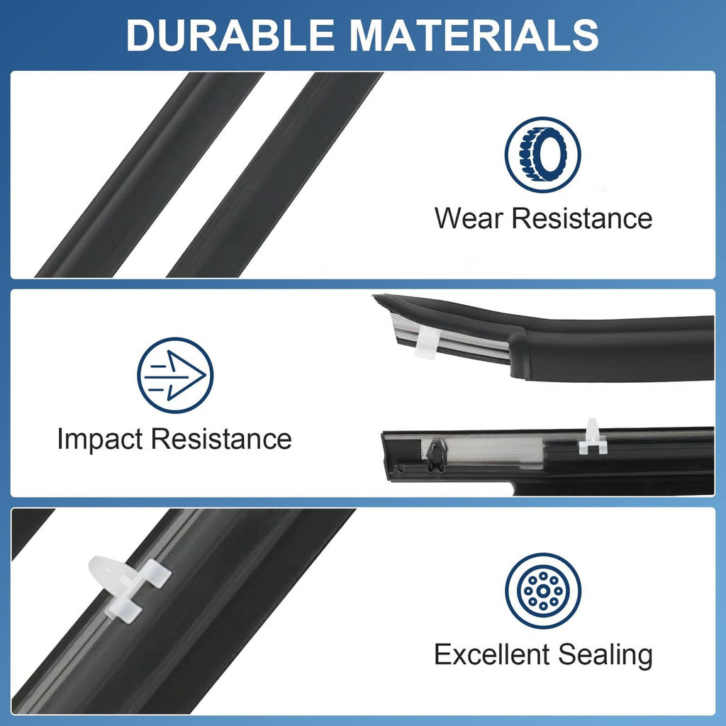 Black window trim seal belt set with reinforced, impact-resistant design