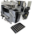 Tire changer base with black slotted ramp and steel mounting frame