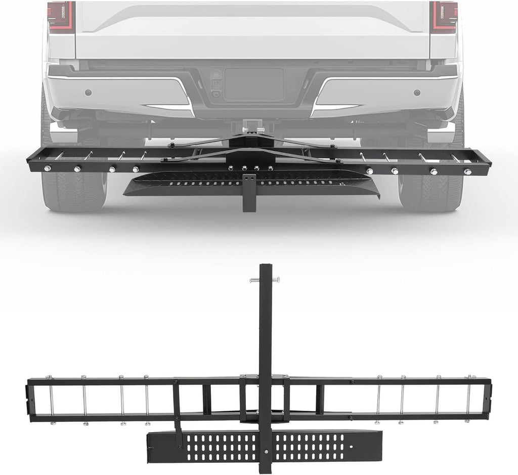 Hitch mount motorcycle carrier rack with tall center post and side rails