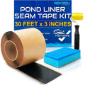 Pond liner seam tape kit with brown roll of double-sided butyl rubber tape