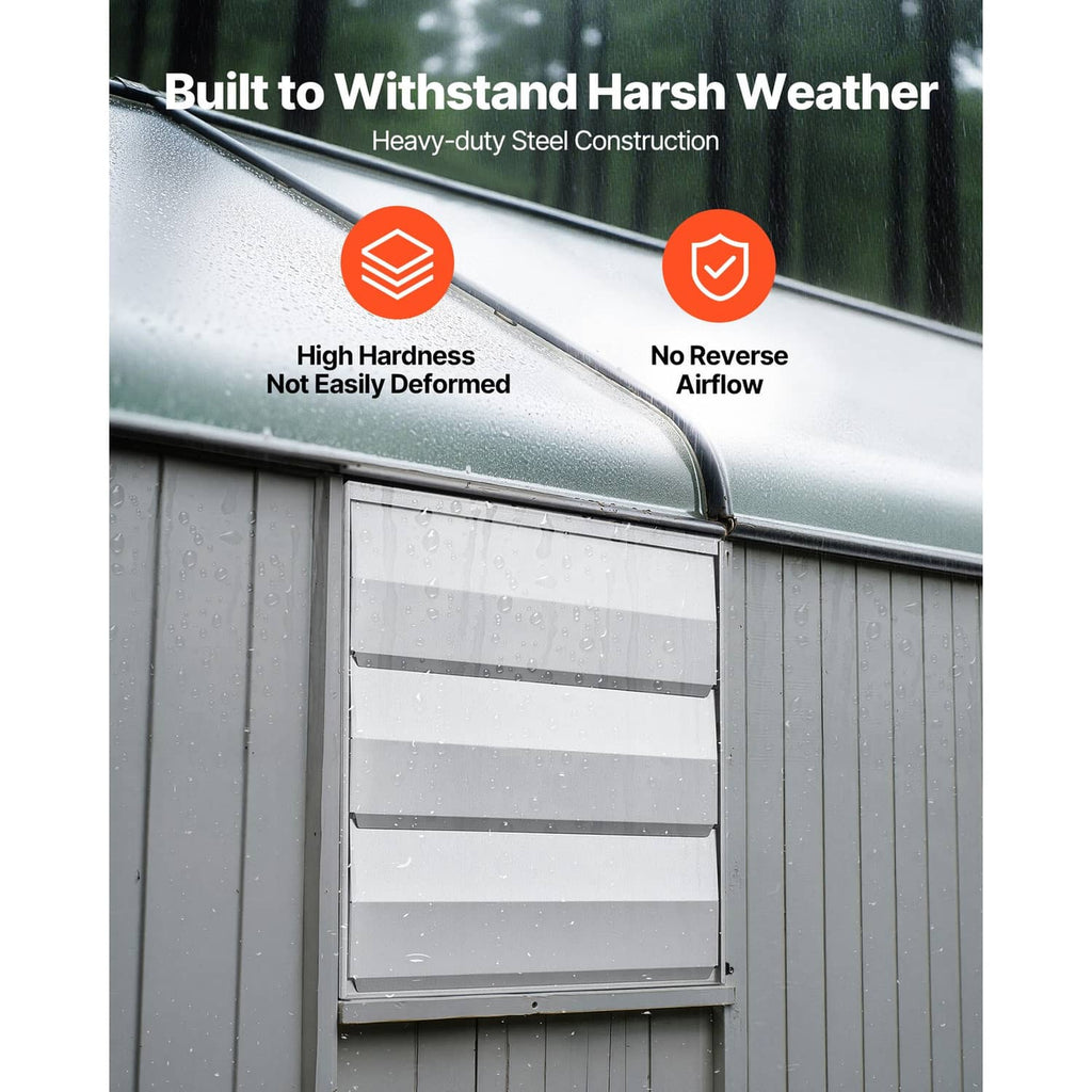 Weather-resistant wall vent fan with louvered airflow, heavy-duty steel frame