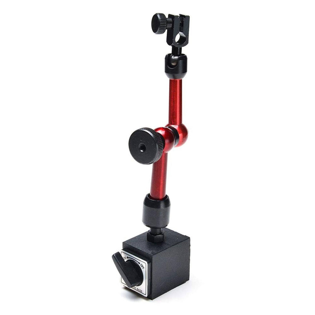 Compact adjustable magnetic base holder with red 3-joint arm and black base cube