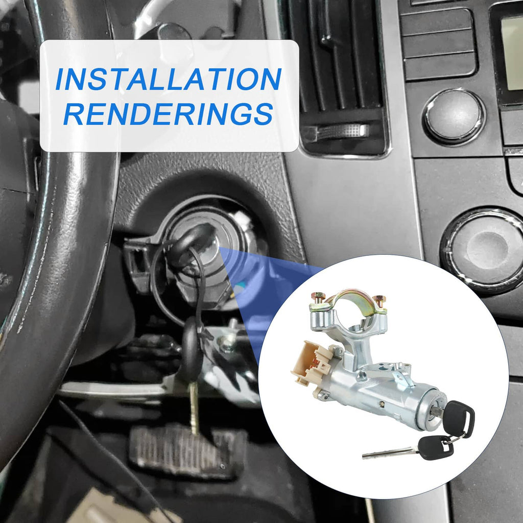 Ignition switch cylinder assembly with two keys and wiring connector, silver metal