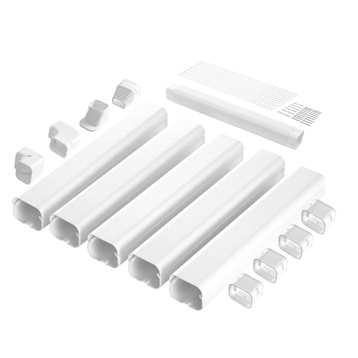White mini split line set cover kit with multiple straight cover segments and end caps