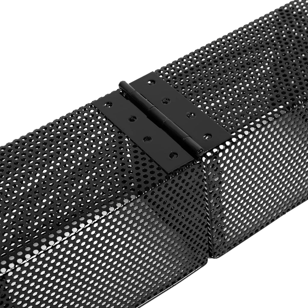 Close-up of black mesh basket with rectangular mounting plate on top