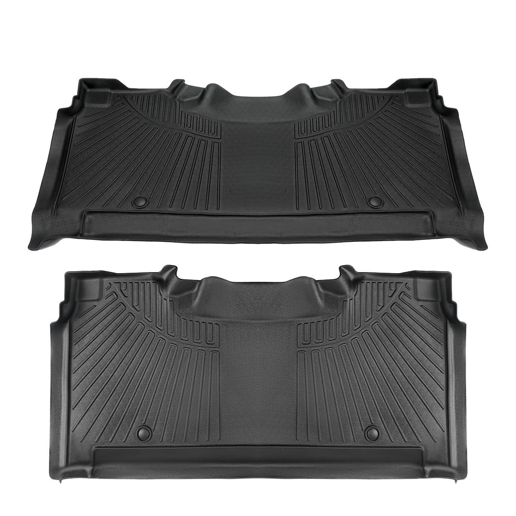 Black TPE floor mats set featuring a full-size back mat with deep ridges and edges