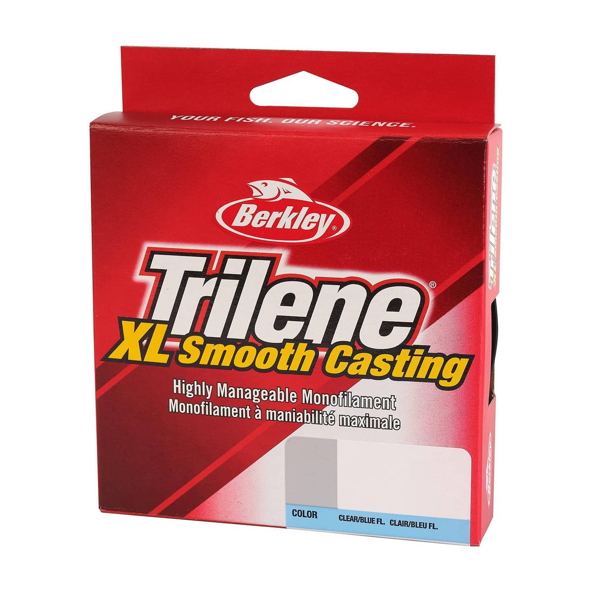 Berkley Trilene XL Smooth Casting fishing line retail box with Clear/Blue panel