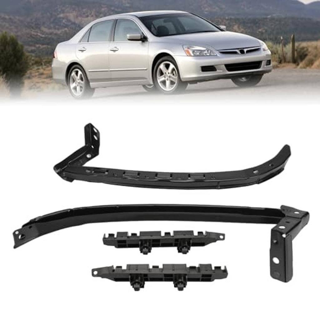 Black front bumper bracket mount retainer set with curved strip and support brackets
