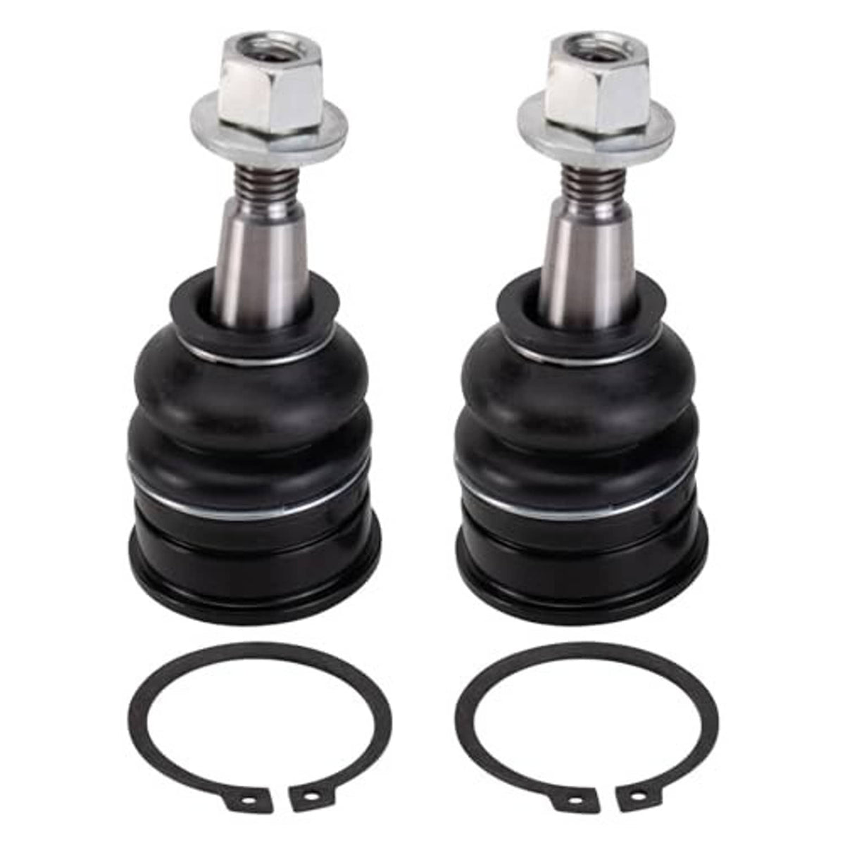 Front upper ball joints set with two silver studs, black boots, and rubber retaining rings