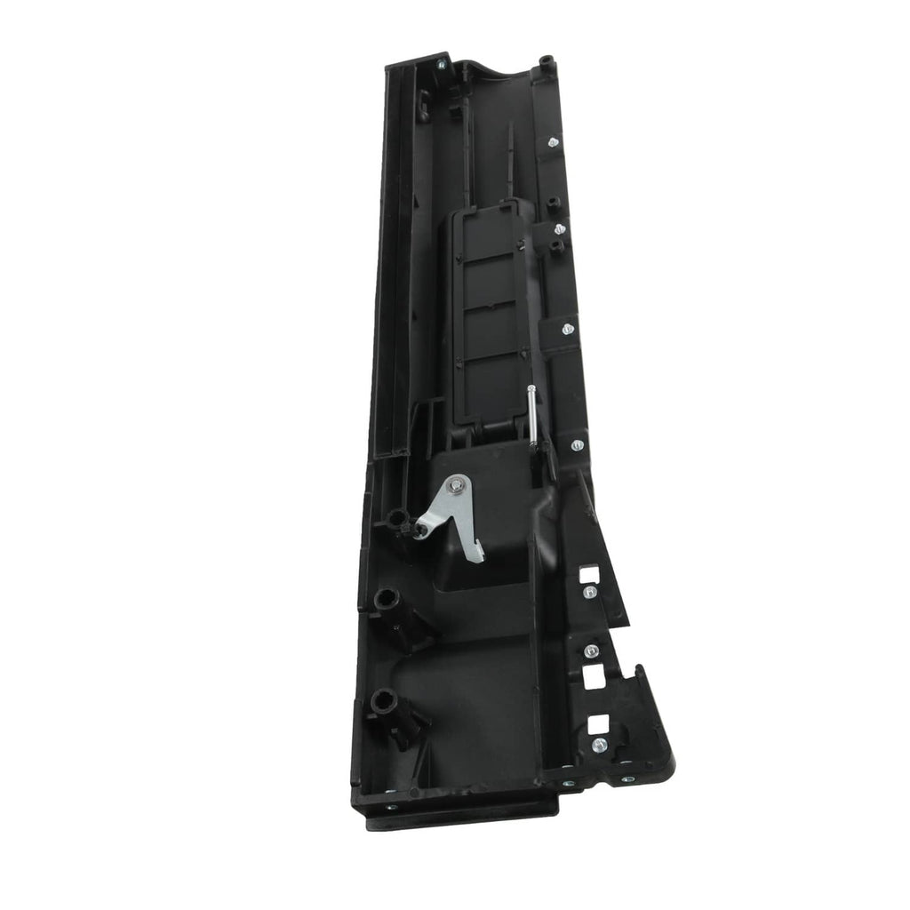 Black interior door handle trim panel end with latch lever opening and fastener holes