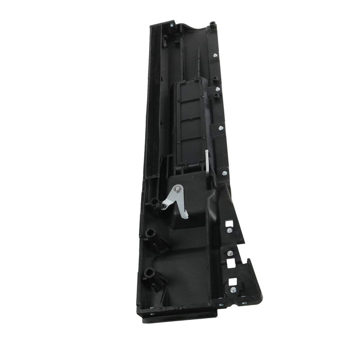 Black interior door handle trim panel end with latch lever opening and fastener holes