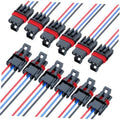 12-pack pulse power plug pigtail connectors, red and blue wire leads