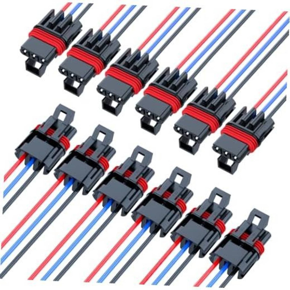 12-pack pulse power plug pigtail connectors, red and blue wire leads