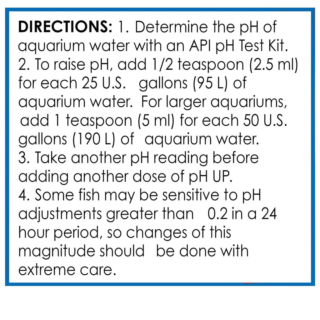 API pH UP directions panel for determining and raising aquarium pH