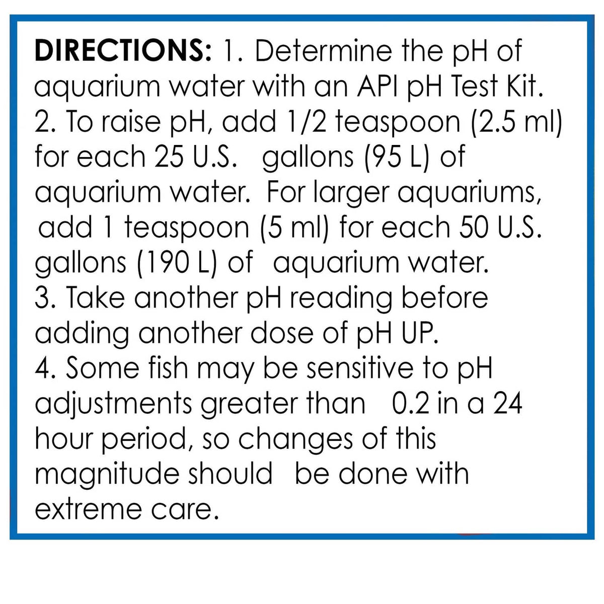 API pH UP directions panel for determining and raising aquarium pH