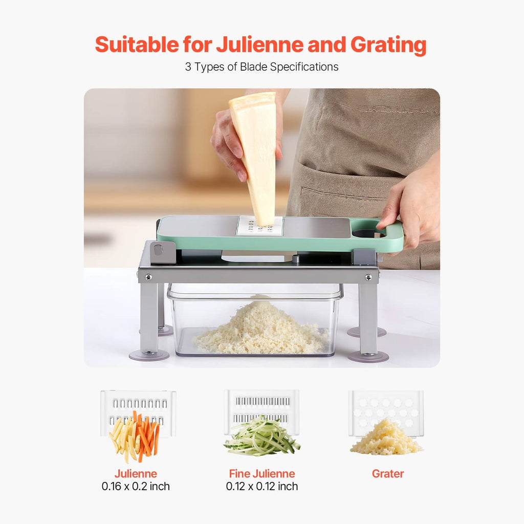 9-in-1 chopper slicer grating and julienne blades with clear storage container