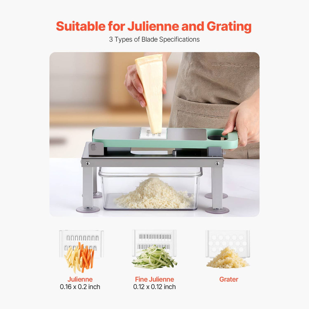 9-in-1 chopper slicer grating and julienne blades with clear storage container