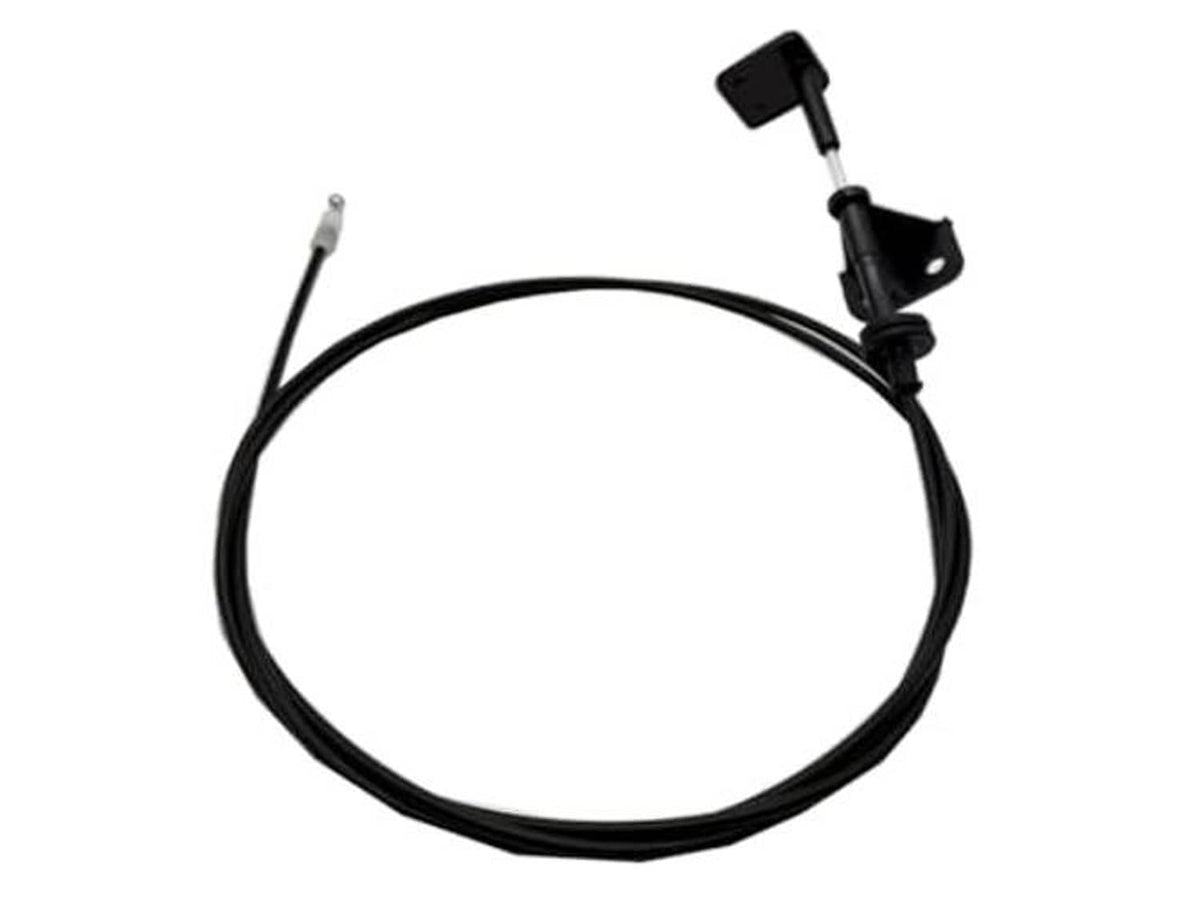 Black hood latch cable assembly with mounting clips and metal release ends
