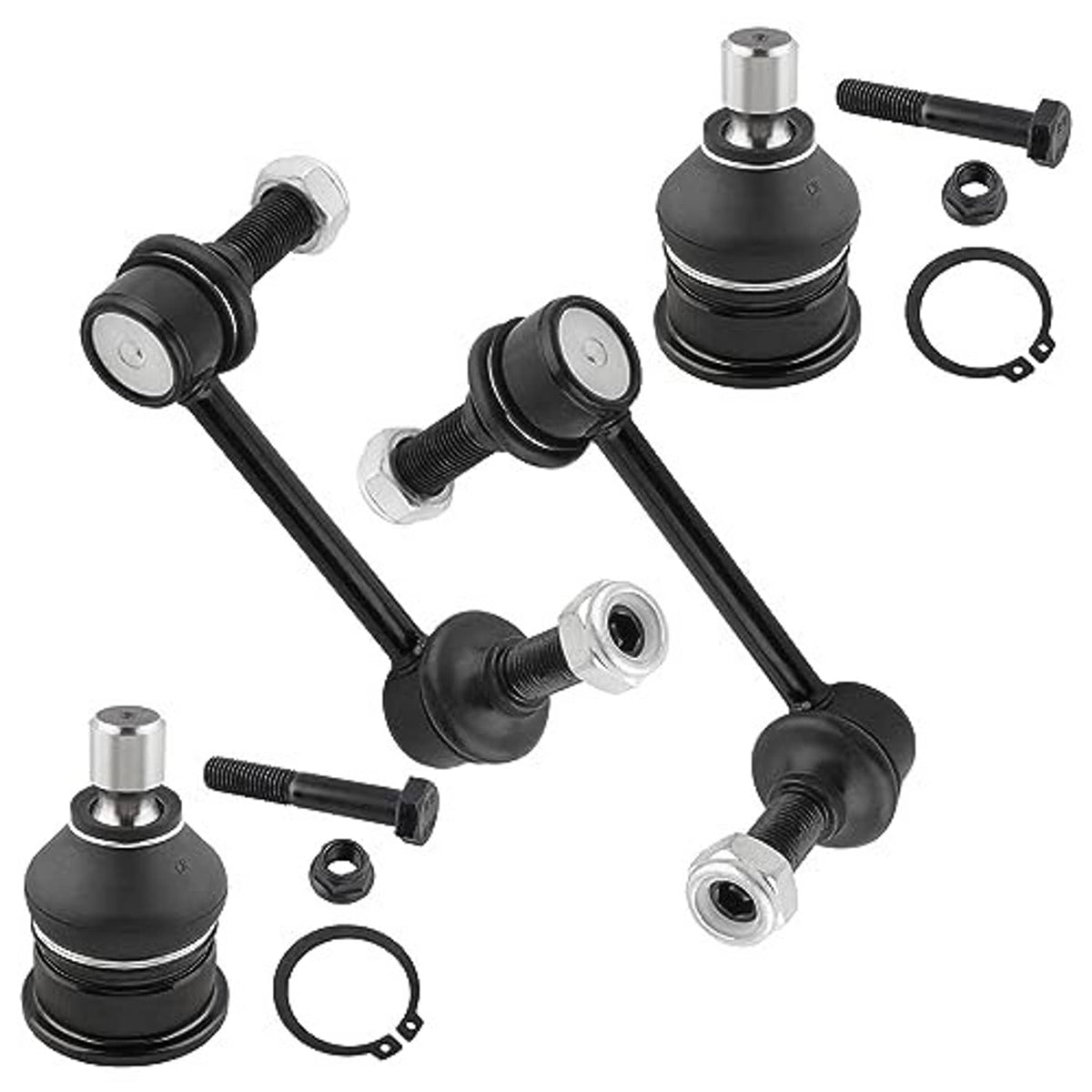 Sway bar end link and upper ball joint set: black tie rods, boots, bolts, and seals