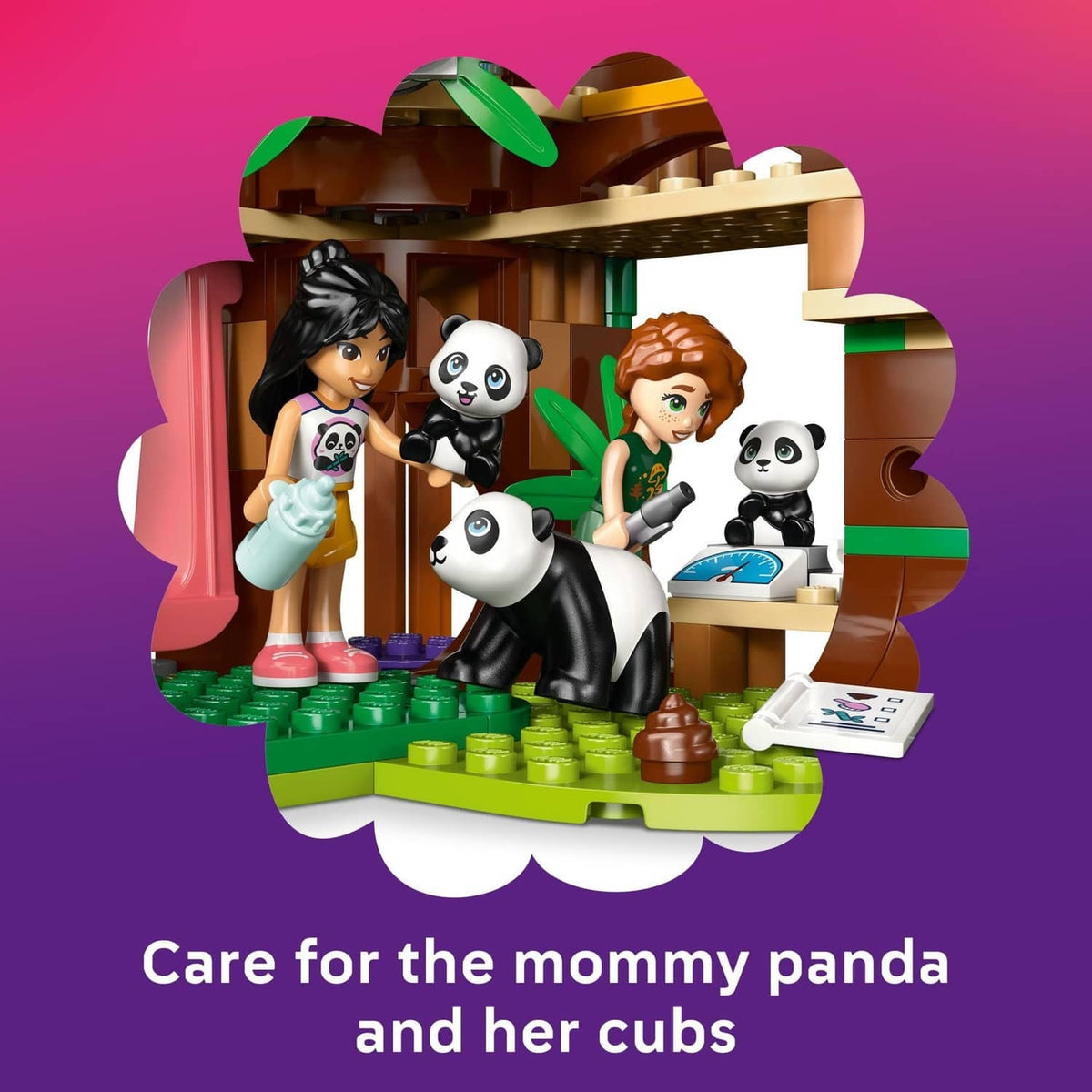 LEGO Friends panda sanctuary interior with mommy panda and cubs mini-dolls