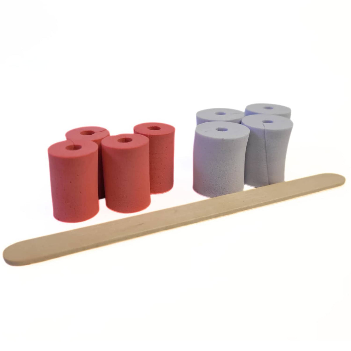 Suspension damping foam inserts set with applicator stick, red and gray cylinders