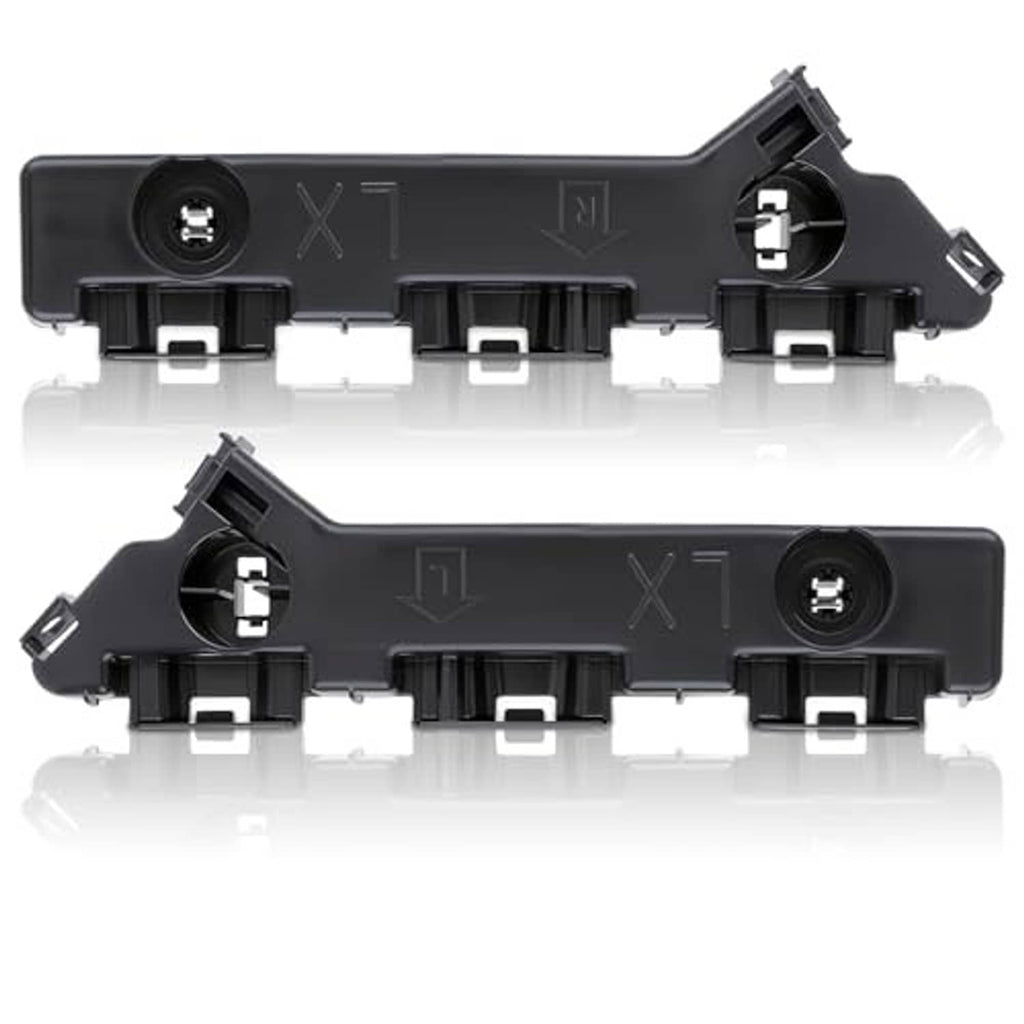 Two-piece black front bumper cover support brackets with mounting tabs