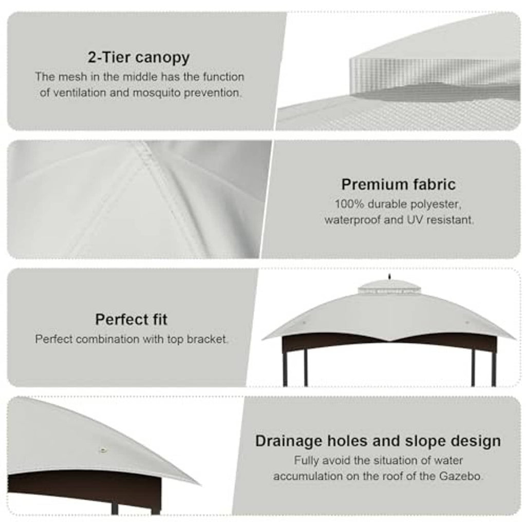 Gray gazebo canopy top replacement showing premium fabric and drainage design