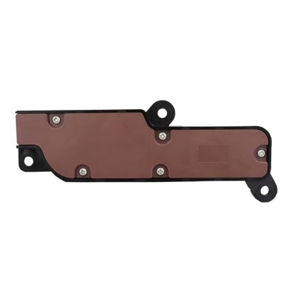 Power seat control switch bracket with dark mounting points and connector cutouts