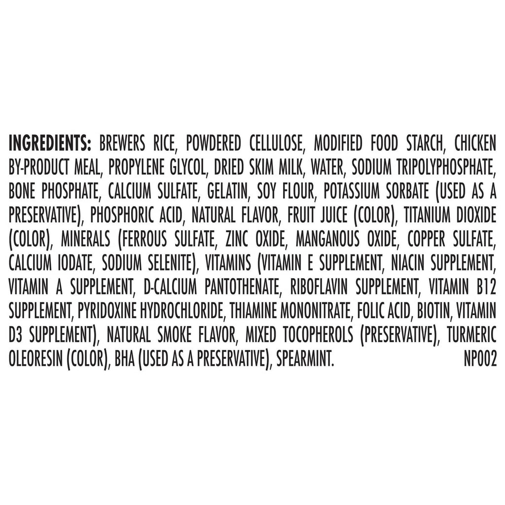 Ingredients list panel for dog brushing dental chews