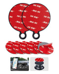 Pair of black round adhesive pads with red 3M VHB backing and loop tabs