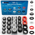 58-piece hose screen washer kit in black and white, assorted washers in a clear case.
