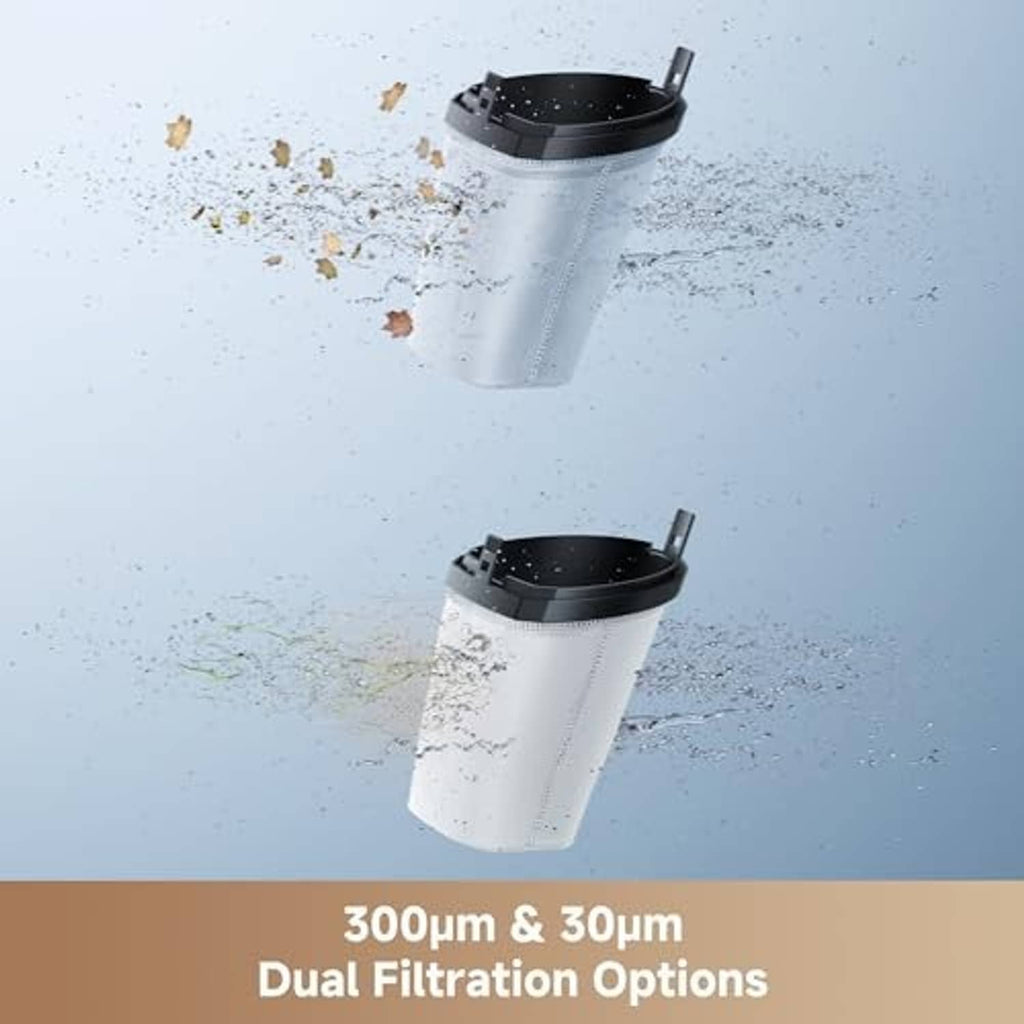 Dual filtration filter buckets for cordless pool vacuum with debris scattering