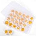 Clear plastic deviled egg tray carrier with lid, holding deviled eggs in compartments