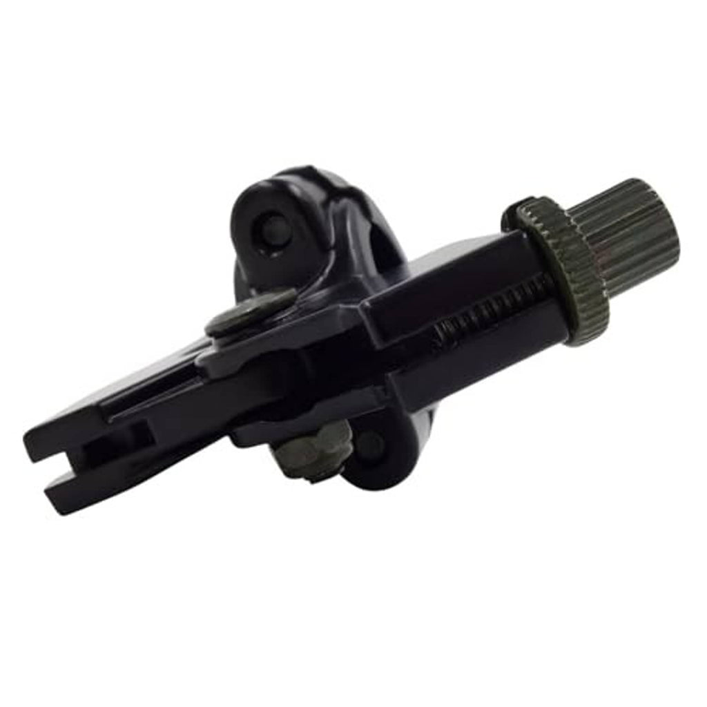 Black folding lever perch close-up with knurled adjuster and pivot housing