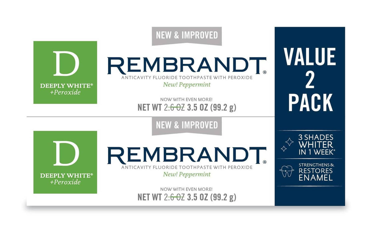 Rembrandt Deeply White whitening toothpaste 2-pack boxes with peroxide and peppermint