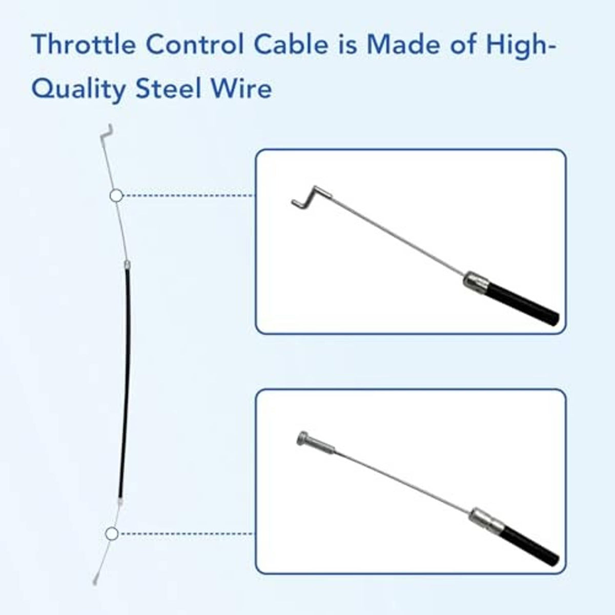 Throttle control cable detail with black line and metal connector fittings